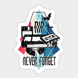 Never Forget - Rest in Peace CD, VHS, DISK and CASSETTE, Vintage, Retro oldies design, Sticker